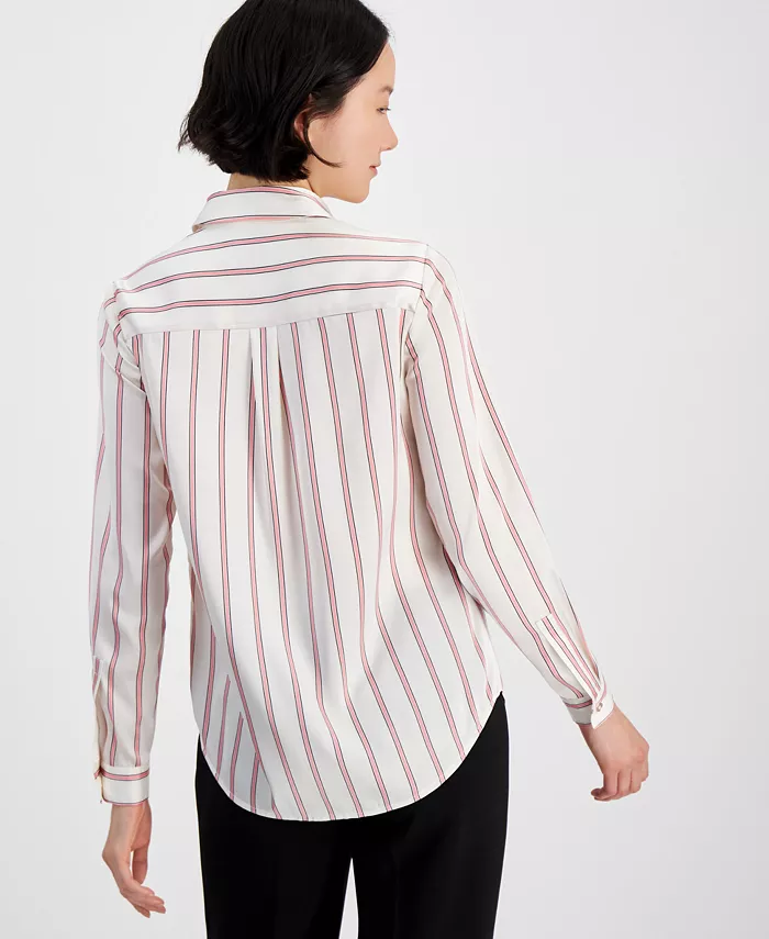 Alfani Anne Klein Women's Striped Collared Button-Front Shirt Women's Fashion Shoes & Accessories