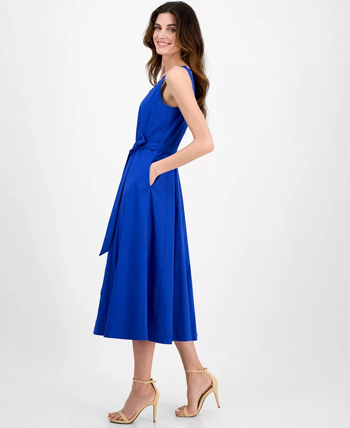 Alfani Anne Klein Women's Tie-Waist Seamed Fit & Flare Midi Dress Women's Fashion Shoes & Accessories