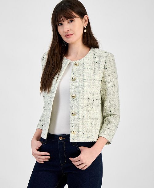 alfani Anne Klein Women's Tweed Jacket Women's Fashion Shoes & Accessories