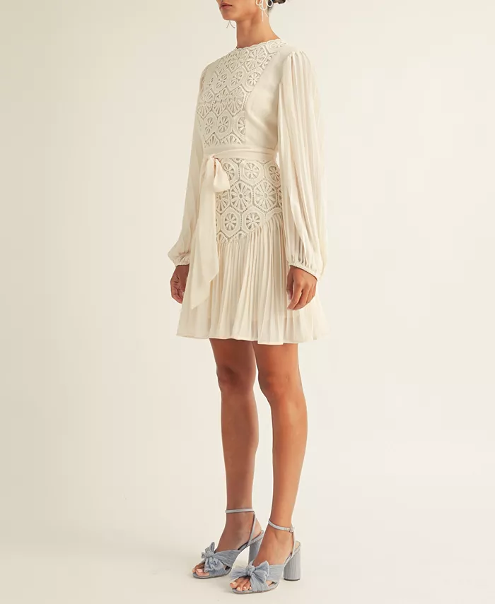 Alfani AROSE STUDIO INC Women's Jules Lace-Trim Blouson-Sleeve A-Line Dress Women's Fashion Shoes & Accessories