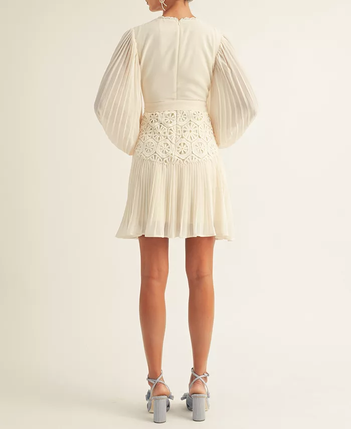 Alfani AROSE STUDIO INC Women's Jules Lace-Trim Blouson-Sleeve A-Line Dress Women's Fashion Shoes & Accessories