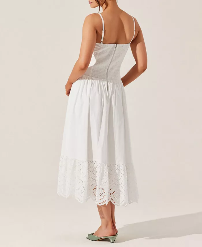 Alfani ASTR The Label Women's Nathalia Cotton Eyelet Midi Dress Women's Fashion Shoes & Accessories