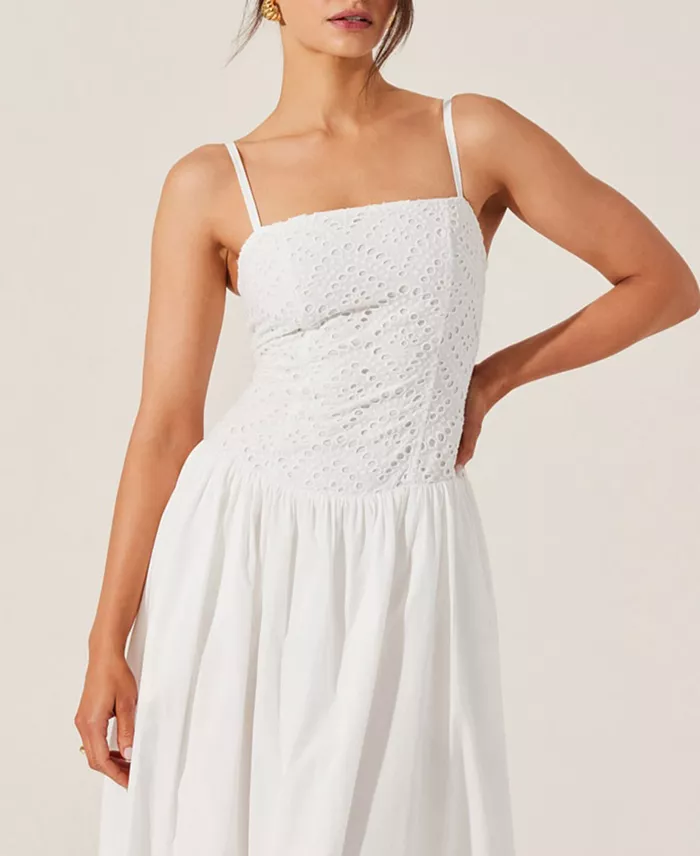 Alfani ASTR The Label Women's Nathalia Cotton Eyelet Midi Dress Women's Fashion Shoes & Accessories
