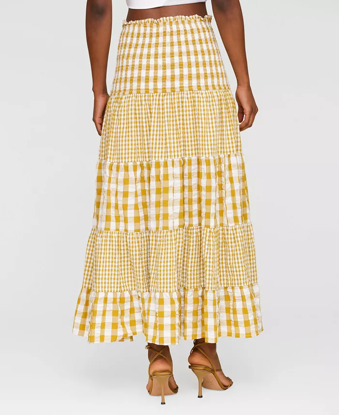 Alfani Avec Les Filles Women's Cotton Check Tiered Smocked-Waist Maxi Skirt Women's Fashion Shoes & Accessories