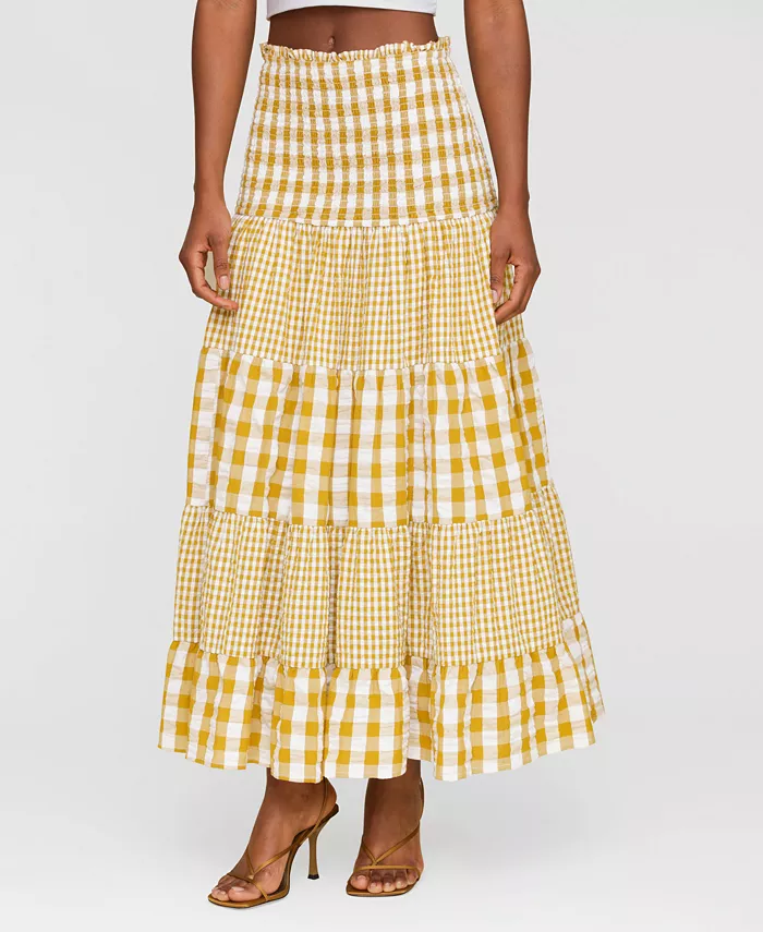 Alfani Avec Les Filles Women's Cotton Check Tiered Smocked-Waist Maxi Skirt Women's Fashion Shoes & Accessories