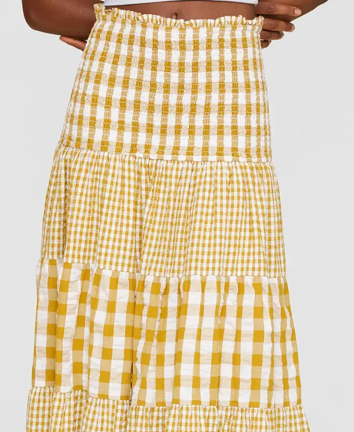 Alfani Avec Les Filles Women's Cotton Check Tiered Smocked-Waist Maxi Skirt Women's Fashion Shoes & Accessories