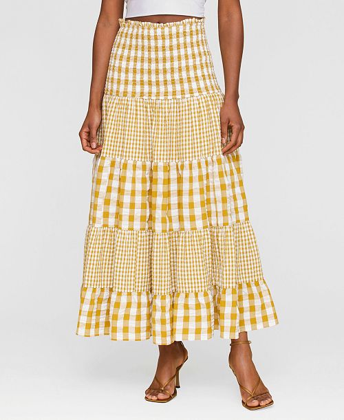 alfani Avec Les Filles Women's Cotton Check Tiered Smocked-Waist Maxi Skirt Women's Fashion Shoes & Accessories