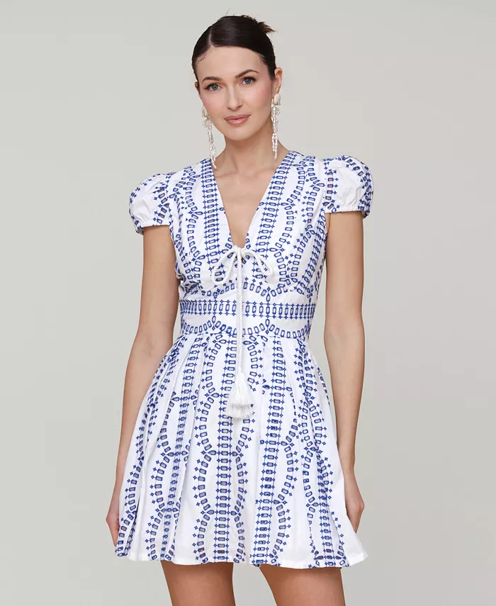 Alfani Avec Les Filles Women's Cotton Eyelet Fit & Flare Dress Women's Fashion Shoes & Accessories