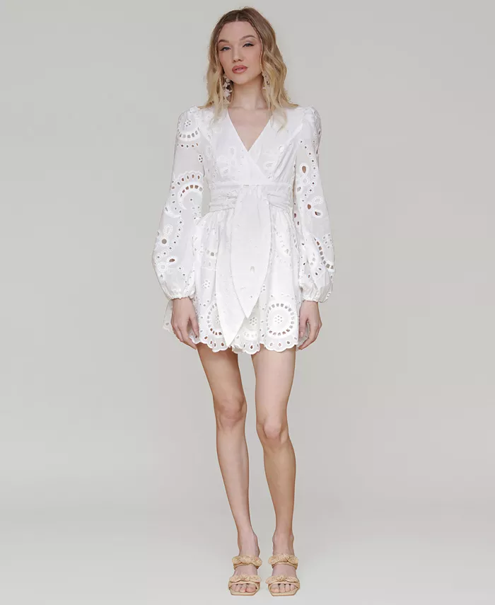 Alfani Avec Les Filles Women's Cotton Eyelet Long-Sleeve Romper Women's Fashion Shoes & Accessories