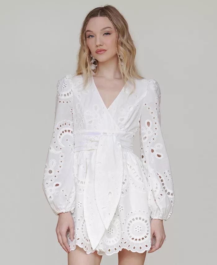 Alfani Avec Les Filles Women's Cotton Eyelet Long-Sleeve Romper Women's Fashion Shoes & Accessories