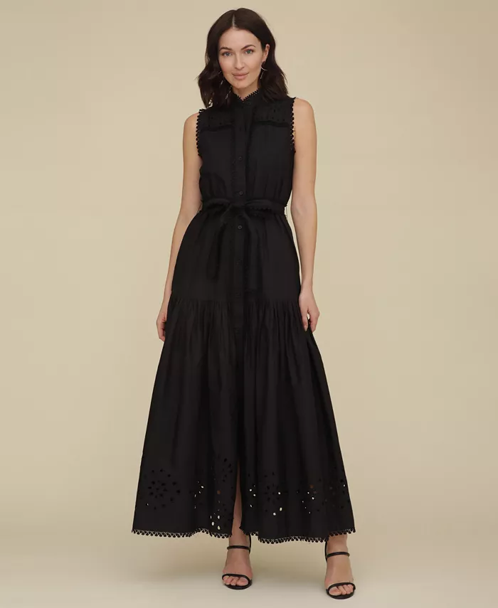 Alfani Avec Les Filles Women's Cotton Sleeveless Eyelet Maxi Dress Women's Fashion Shoes & Accessories