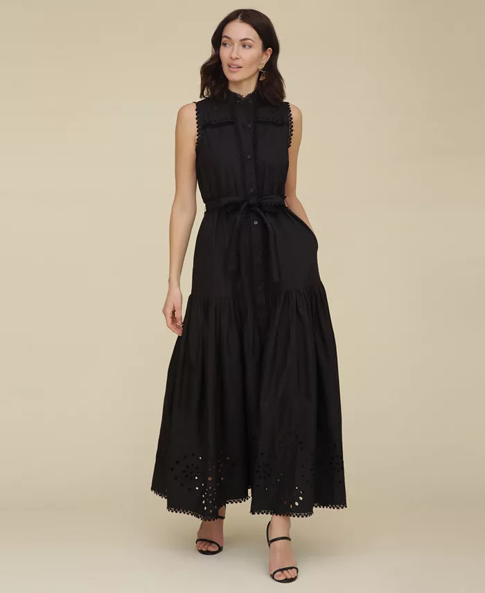 Alfani Avec Les Filles Women's Cotton Sleeveless Eyelet Maxi Dress Women's Fashion Shoes & Accessories