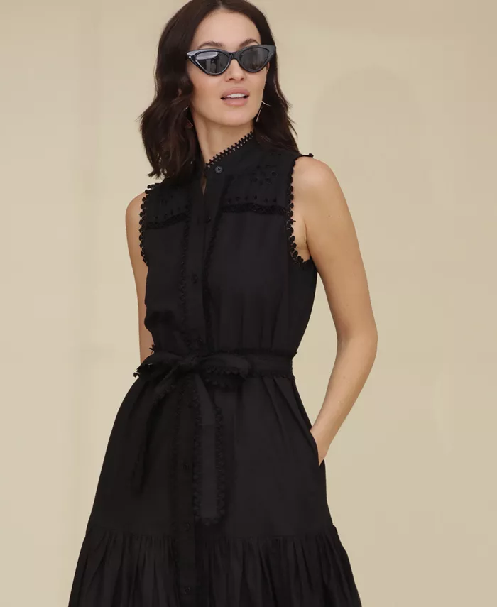 Alfani Avec Les Filles Women's Cotton Sleeveless Eyelet Maxi Dress Women's Fashion Shoes & Accessories