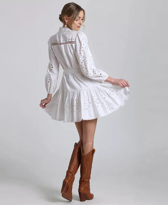 Alfani Avec Les Filles Women's Eyelet Cotton Lined Shirt Dress Women's Fashion Shoes & Accessories