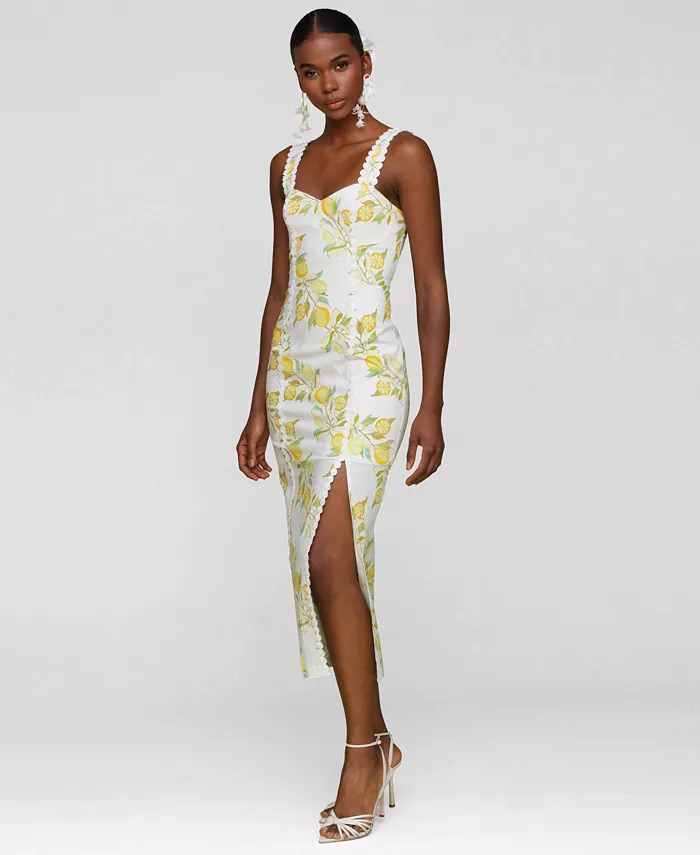 Alfani Avec Les Filles Women's Lemon-Print Bodycon Midi Dress Women's Fashion Shoes & Accessories