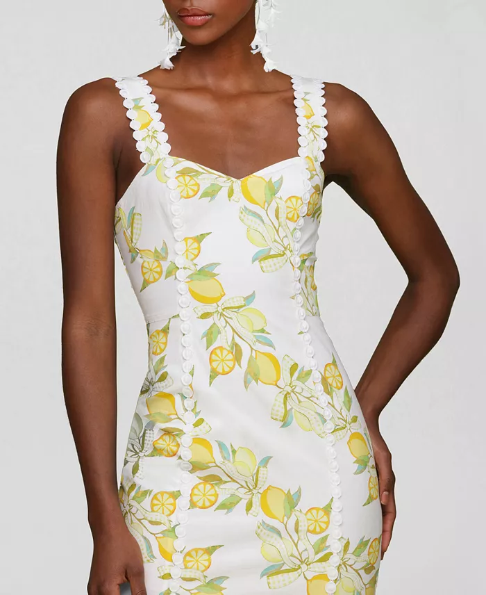 Alfani Avec Les Filles Women's Lemon-Print Bodycon Midi Dress Women's Fashion Shoes & Accessories