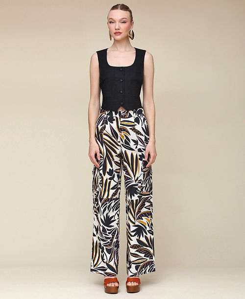 alfani Avec Les Filles Women's Linen-Blend Cropped Vest & Printed Linen-Blend Cargo Pants Women's Fashion Shoes & Accessories