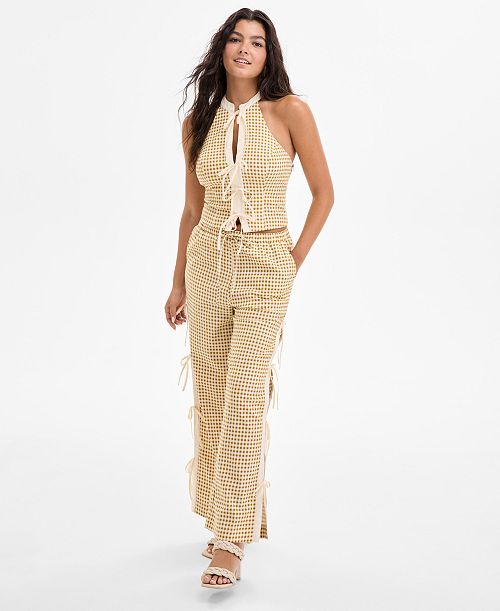 alfani Avec Les Filles Women's Mandarin-Collar Halter Top & Side-Tie Straight-Leg Pants Women's Fashion Shoes & Accessories