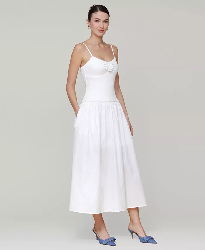Alfani Avec Les Filles Women's Rosette-Trim Drop-Waist Midi Dress Women's Fashion Shoes & Accessories