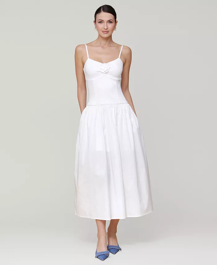 Alfani Avec Les Filles Women's Rosette-Trim Drop-Waist Midi Dress Women's Fashion Shoes & Accessories