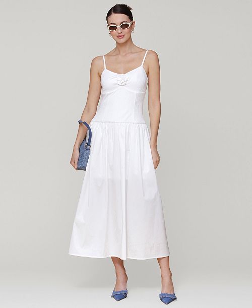 alfani Avec Les Filles Women's Rosette-Trim Drop-Waist Midi Dress Women's Fashion Shoes & Accessories