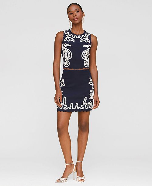 alfani Avec Les Filles Women's Seahorse Embroidery Sleeveless Shell Top & Mini Skirt Women's Fashion Shoes & Accessories