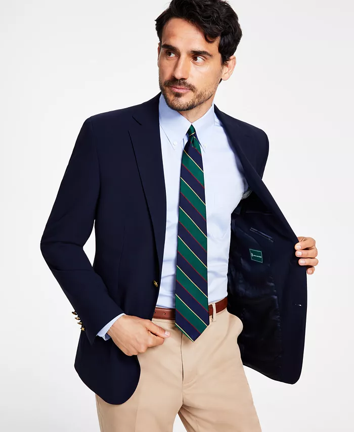 Alfani B By Brooks Brothers Men's Classic-Fit Navy Stretch Wool Blend Blazer Men's Fashion & Accessories