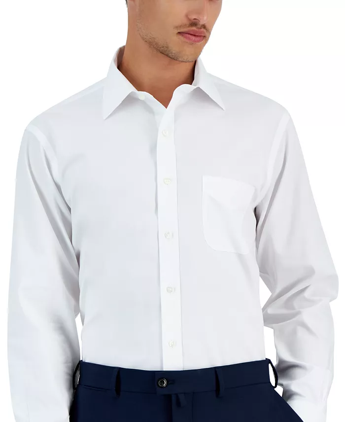 Alfani B By Brooks Brothers Men’s Regular Fit Non-Iron Spread Collar Solid Pinpoint Dress Shirt Men's Fashion & Accessories