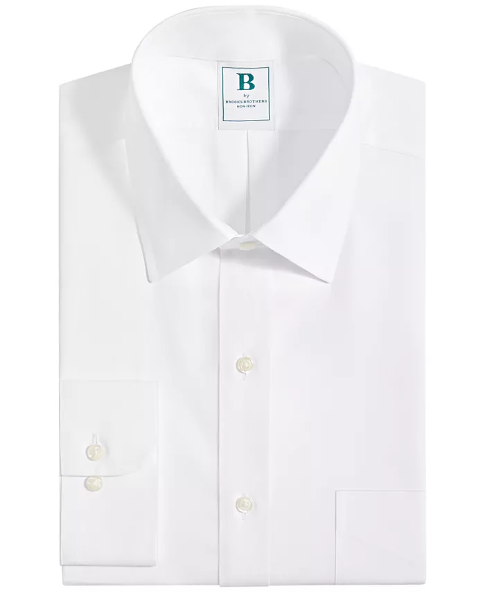Alfani B By Brooks Brothers Men’s Regular Fit Non-Iron Spread Collar Solid Pinpoint Dress Shirt Men's Fashion & Accessories