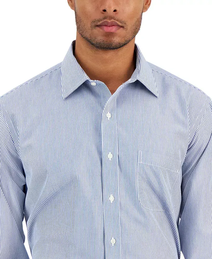Alfani B By Brooks Brothers Men's Regular Fit Non-Iron Spread Collar Bengal Stripe Broadcloth Dress Shirt Men's Fashion & Accessories