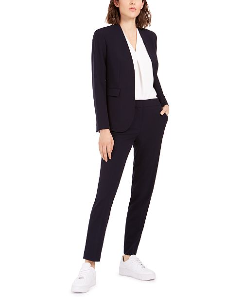 alfani Bar III Collarless Blazer Inverted-Pleat Top & Straight-Leg Pants Created for Macy's Women's Fashion Shoes & Accessories