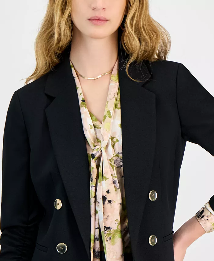 Alfani Bar III Women's Faux Double-Breasted Scrunch-Sleeve Blazer Exclusively At Macy's Women's Fashion Shoes & Accessories