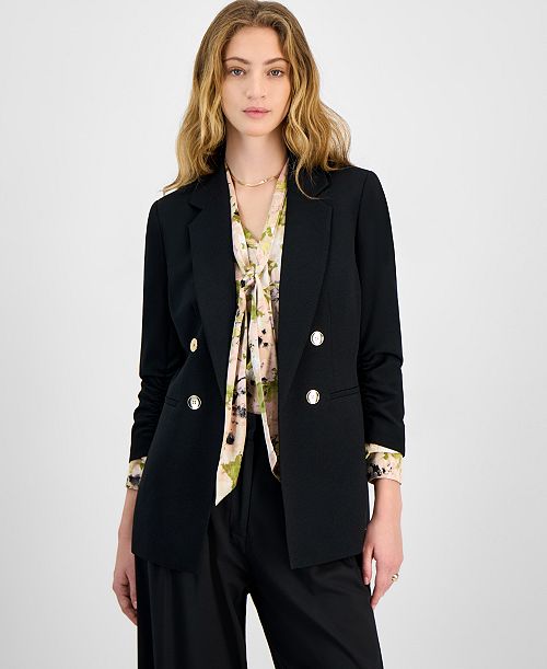 alfani Bar III Women's Faux Double-Breasted Scrunch-Sleeve Blazer Exclusively at Macy's Women's Fashion Shoes & Accessories