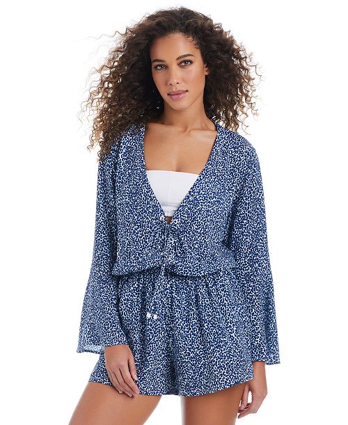alfani Bar III Women's On The Prowl Long Sleeve Lace-Up Romper Swim Cover-Up Exclusively at Macy's Women's Fashion Shoes & Accessories