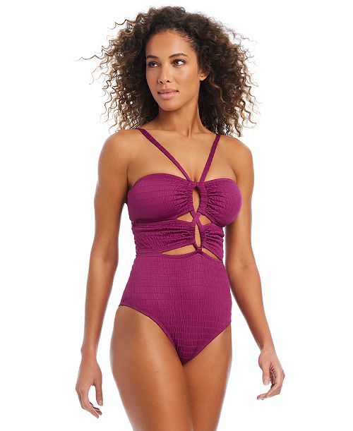alfani Bar III Women's Pucker Up Keyhole One-Piece Swimsuit Exclusively at Macy's Women's Fashion Shoes & Accessories