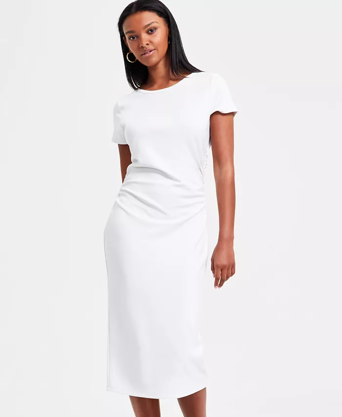 Alfani Bar III Women's Ruched Short-Sleeve Midi Dress Exclusively At Macy's Women's Fashion Shoes & Accessories