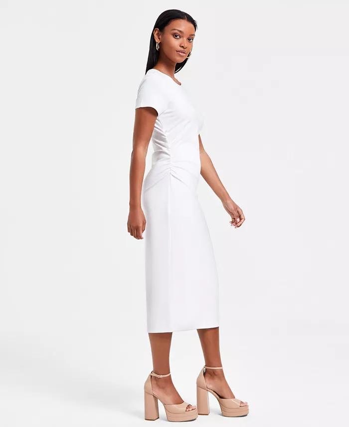 Alfani Bar III Women's Ruched Short-Sleeve Midi Dress Exclusively At Macy's Women's Fashion Shoes & Accessories