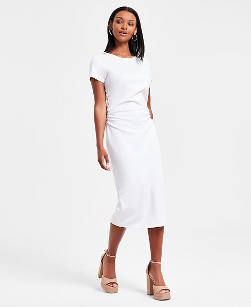 alfani Bar III Women's Ruched Short-Sleeve Midi Dress Exclusively at Macy's Women's Fashion Shoes & Accessories