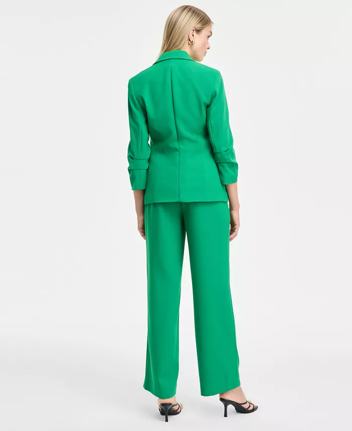 Alfani Bar III Women's Ruched-Sleeve Blazer Satin Cowlneck Top & Wide-Leg Pants Exclusively At Macy's Women's Fashion Shoes & Accessories