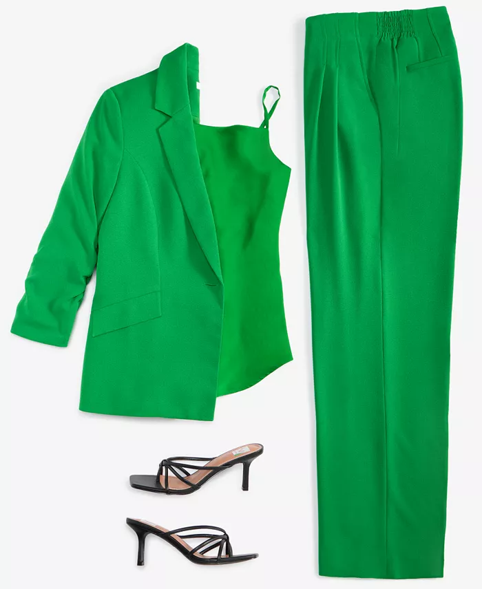 Alfani Bar III Women's Ruched-Sleeve Blazer Satin Cowlneck Top & Wide-Leg Pants Exclusively At Macy's Women's Fashion Shoes & Accessories