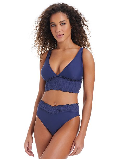 alfani Bar III Women's Wave Solids Longline Bikini Top & Smocked V-Waist High-Leg Bikini Bottoms Exclusively at Macy's Women's Fashion Shoes & Accessories