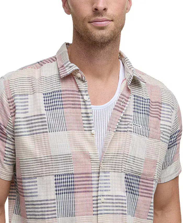Alfani Barbour Men's OakShore Short Sleeve Patchwork Button-Front Shirt Men's Fashion & Accessories