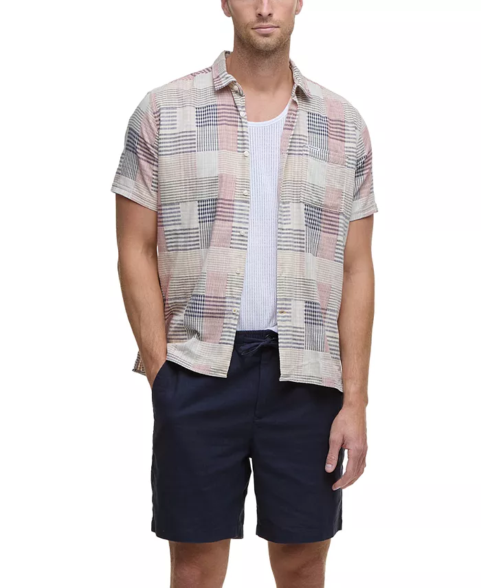 Alfani Barbour Men's OakShore Short Sleeve Patchwork Button-Front Shirt Men's Fashion & Accessories