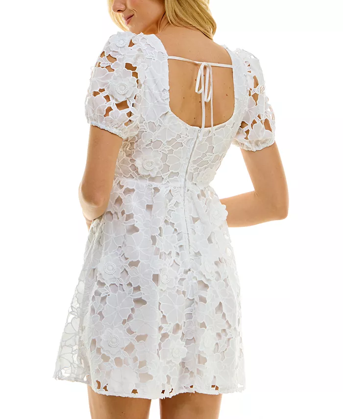 Alfani BEAUTY & GRACE Juniors' Embroidered Puff-Sleeve Dress Juniors'