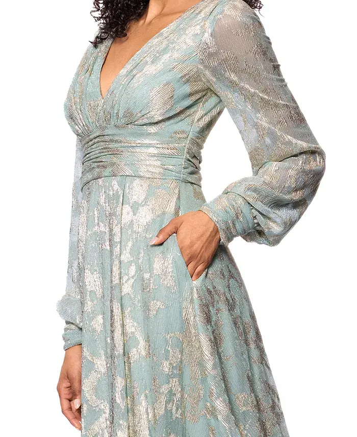 Alfani Betsy & Adam Women's Metallic V-Neck Ruched-Waist Gown Women's Fashion Shoes & Accessories