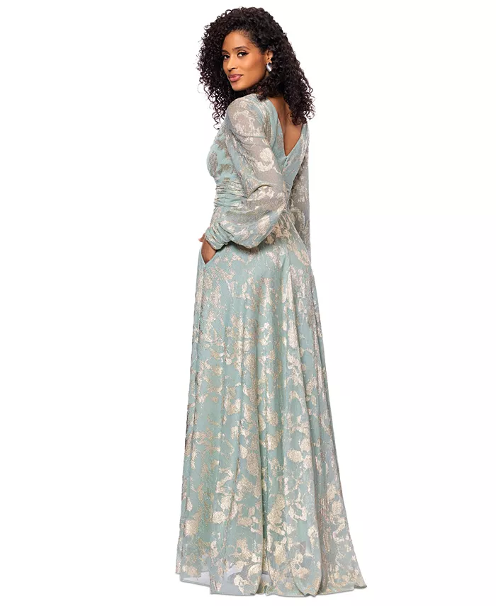 Alfani Betsy & Adam Women's Metallic V-Neck Ruched-Waist Gown Women's Fashion Shoes & Accessories