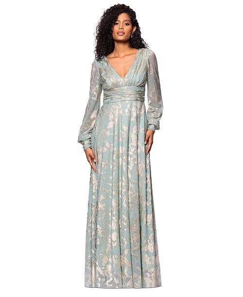 alfani Betsy & Adam Women's Metallic V-Neck Ruched-Waist Gown Women's Fashion Shoes & Accessories