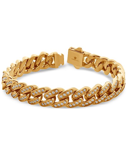 Blackjack Men's Miami Cuban Link Cubic Zirconia Bracelet in Gold-Tone Ion-Plated Stainless Steel Jewelry & Watches