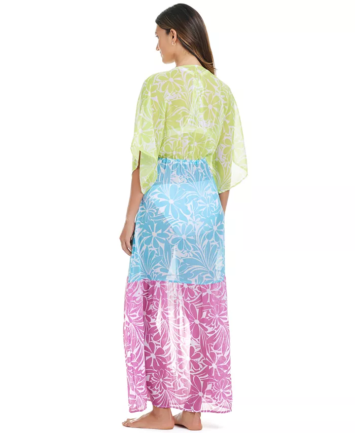 Alfani Bleu By Rod Beattie Women's Sock It To Me Printed Chiffon Cover-Up Maxi Dress Women's Fashion Shoes & Accessories