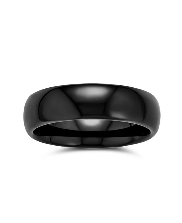 Bling Jewelry Plain Simple Dome Black Silver Rose Gold Plated Titanium Band Ring Comfort Fit 6MM Jewelry & Watches